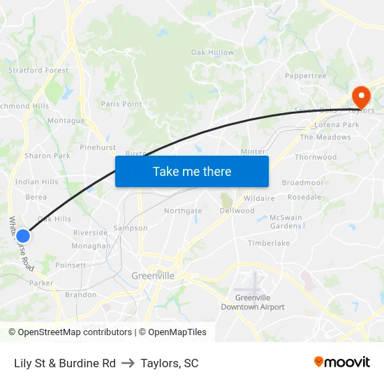 Lily St & Burdine Rd to Taylors, SC map
