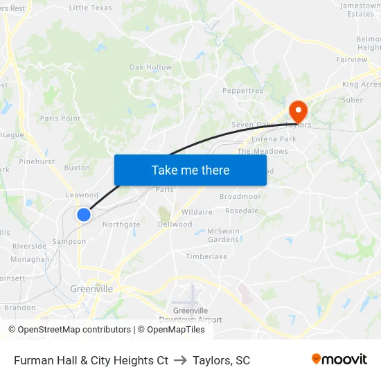 Furman Hall & City Heights Ct to Taylors, SC map