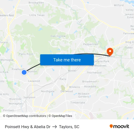 Poinsett Hwy & Abelia Dr to Taylors, SC map