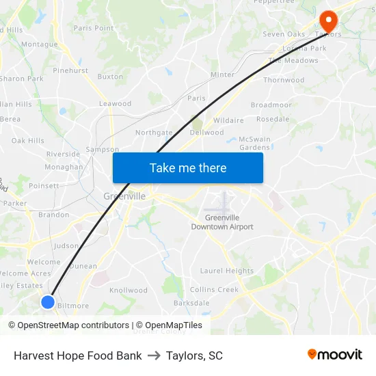 Harvest Hope Food Bank to Taylors, SC map