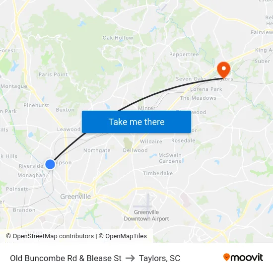 Old Buncombe Rd & Blease St to Taylors, SC map