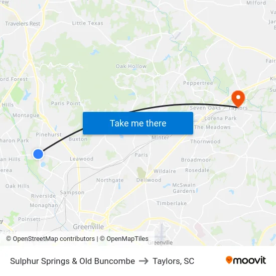 Sulphur Springs & Old Buncombe to Taylors, SC map