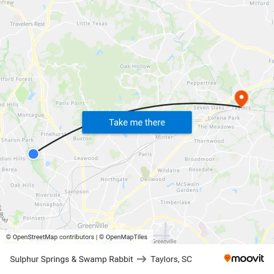 Sulphur Springs & Swamp Rabbit to Taylors, SC map