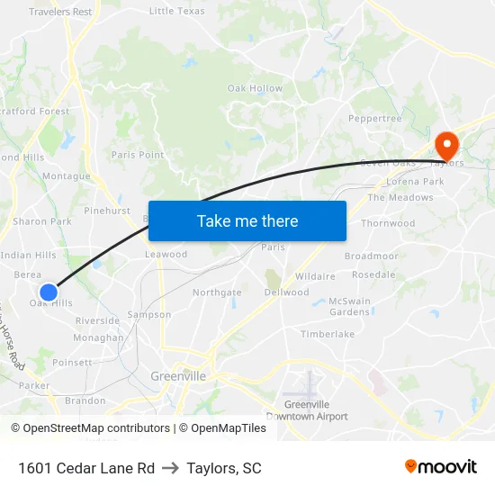 1601 Cedar Lane Rd to Taylors, SC map