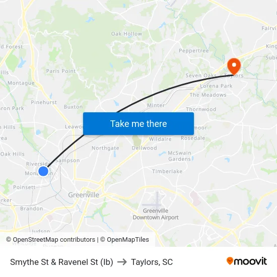 Smythe St & Ravenel St (Ib) to Taylors, SC map