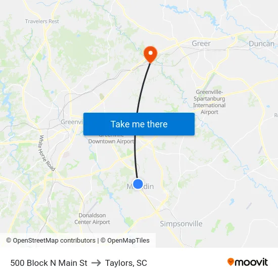 500 Block N Main St to Taylors, SC map