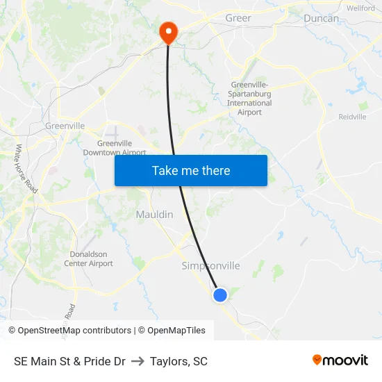 SE Main St & Pride Dr to Taylors, SC map