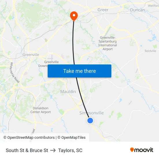 South St & Bruce St to Taylors, SC map