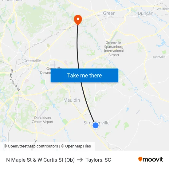 N Maple St & W Curtis St (Ob) to Taylors, SC map