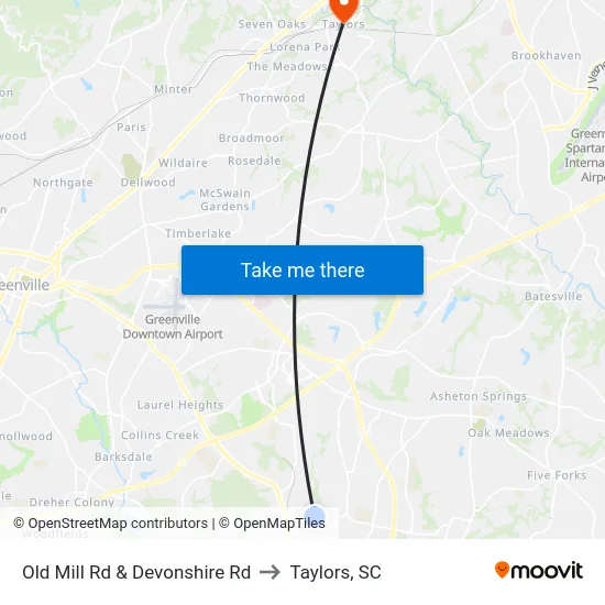 Old Mill Rd & Devonshire Rd to Taylors, SC map