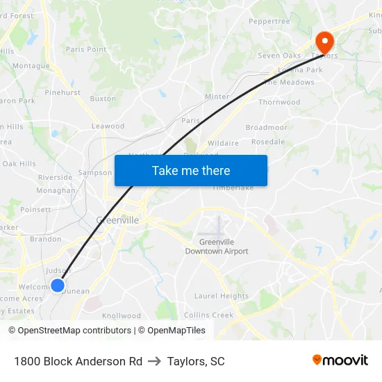 1800 Block Anderson Rd to Taylors, SC map