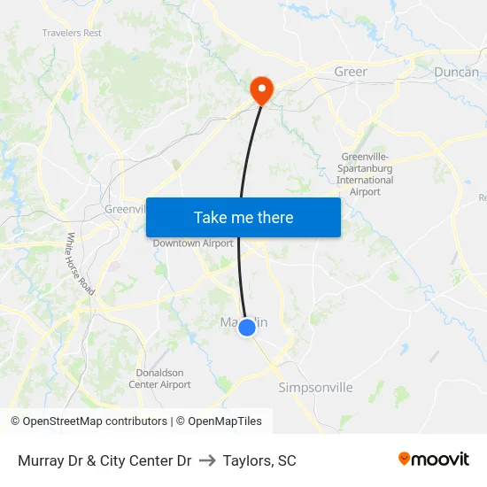 Murray Dr & City Center Dr to Taylors, SC map