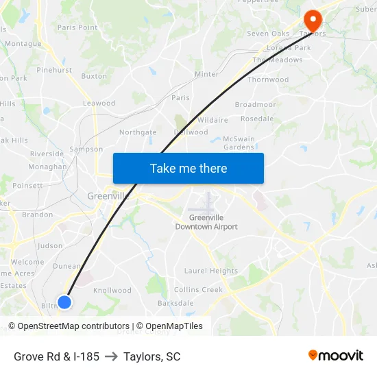 Grove Rd & I-185 to Taylors, SC map
