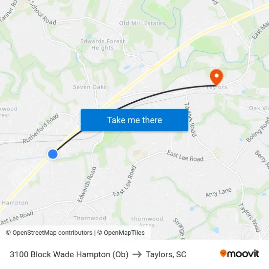 3100 Block Wade Hampton (Ob) to Taylors, SC map