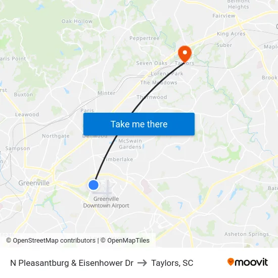 N Pleasantburg & Eisenhower Dr to Taylors, SC map