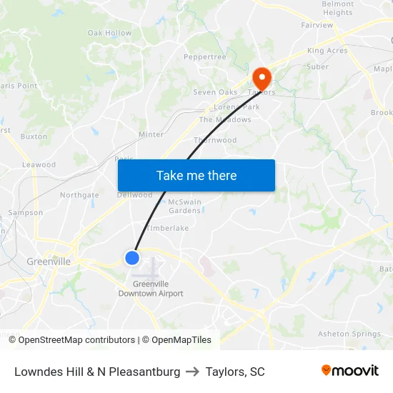 Lowndes Hill & N Pleasantburg to Taylors, SC map