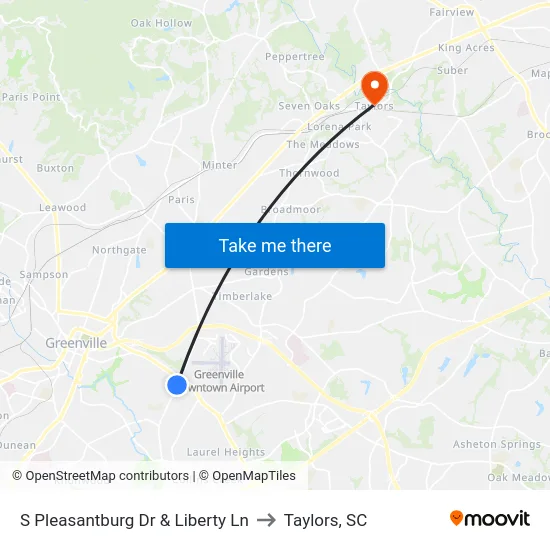 S Pleasantburg Dr & Liberty Ln to Taylors, SC map