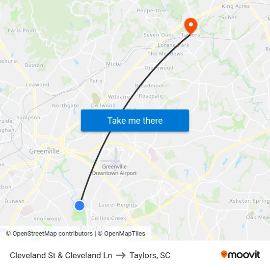 Cleveland St & Cleveland Ln to Taylors, SC map