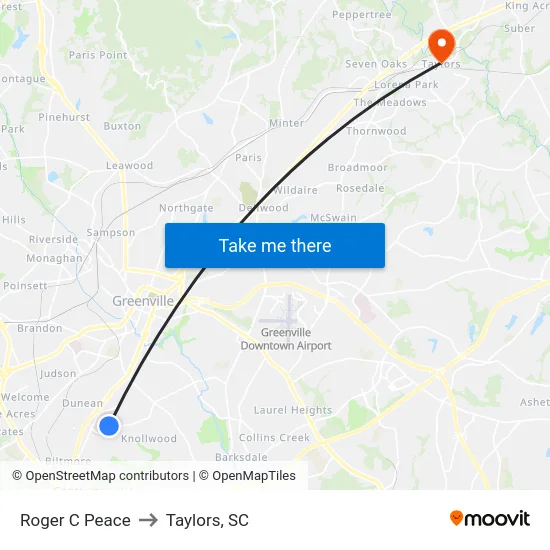 Roger C Peace to Taylors, SC map