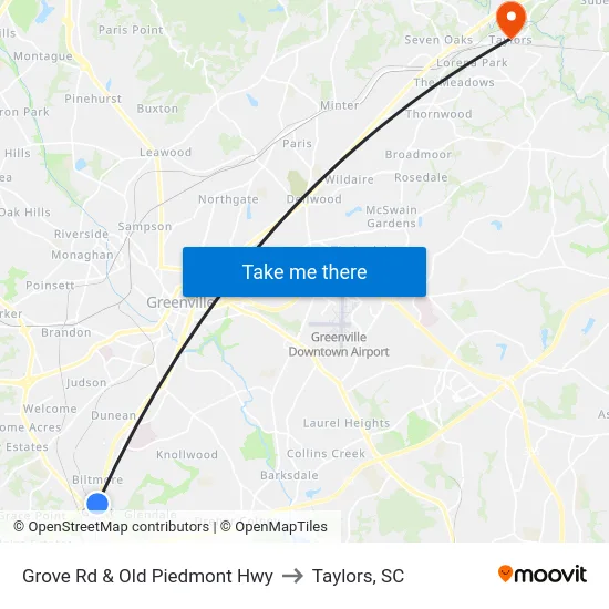 Grove Rd & Old Piedmont Hwy to Taylors, SC map