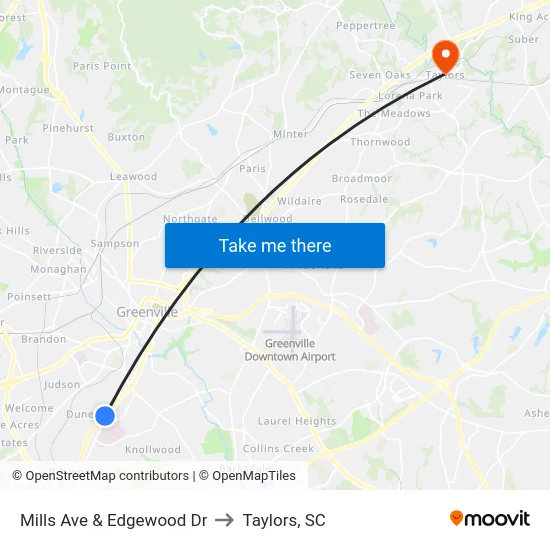Mills Ave & Edgewood Dr to Taylors, SC map