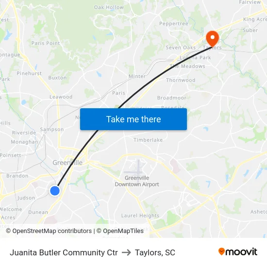 Juanita Butler Community Ctr to Taylors, SC map