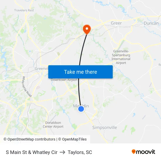 S Main St & Whatley Cir to Taylors, SC map