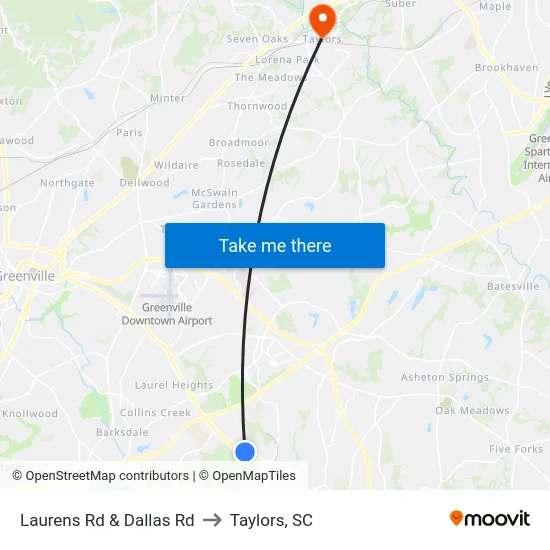 Laurens Rd & Dallas Rd to Taylors, SC map