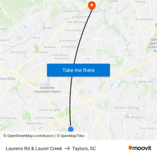 Laurens Rd & Laurel Creek to Taylors, SC map