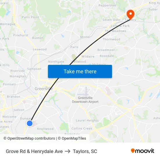 Grove Rd & Henrydale Ave to Taylors, SC map