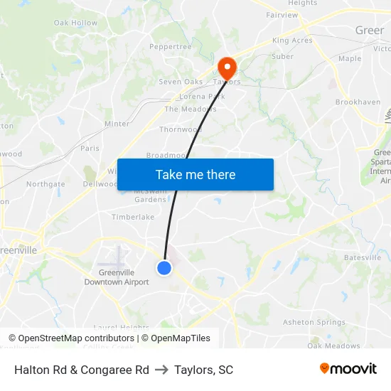 Halton Rd & Congaree Rd to Taylors, SC map