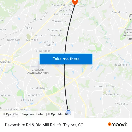 Devonshire Rd & Old Mill Rd to Taylors, SC map