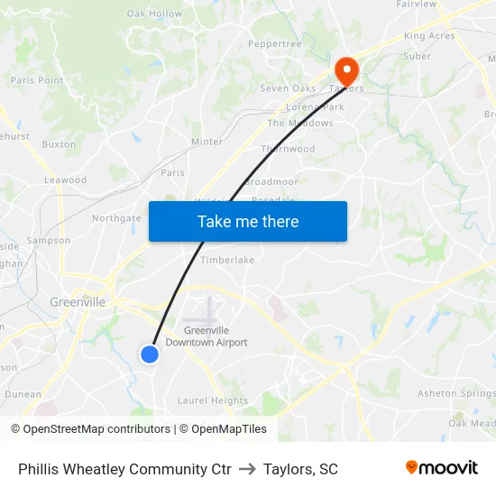 Phillis Wheatley Community Ctr to Taylors, SC map