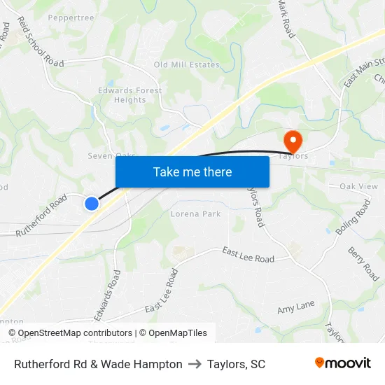 Rutherford Rd & Wade Hampton to Taylors, SC map
