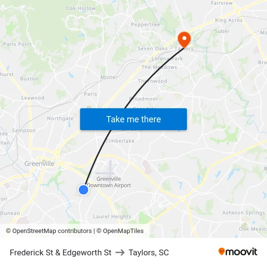 Frederick St & Edgeworth St to Taylors, SC map