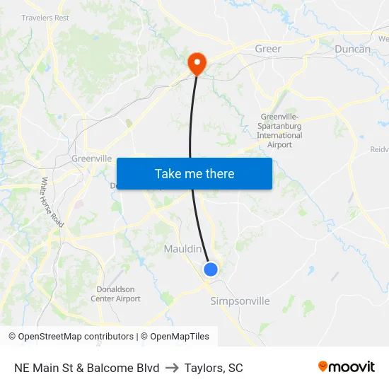 NE Main St & Balcome Blvd to Taylors, SC map