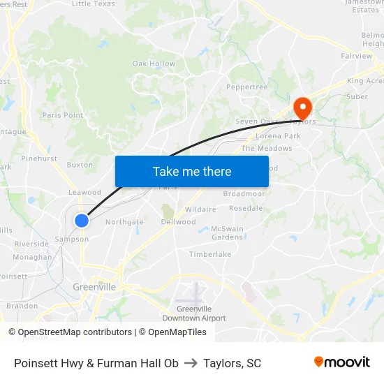 Poinsett Hwy & Furman Hall Ob to Taylors, SC map