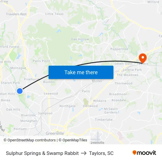 Sulphur Springs & Swamp Rabbit to Taylors, SC map