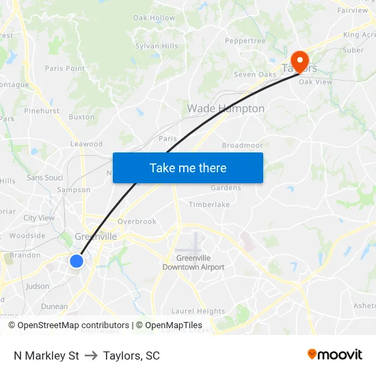 N Markley St to Taylors, SC map