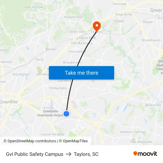 Gvl Public Safety Campus to Taylors, SC map