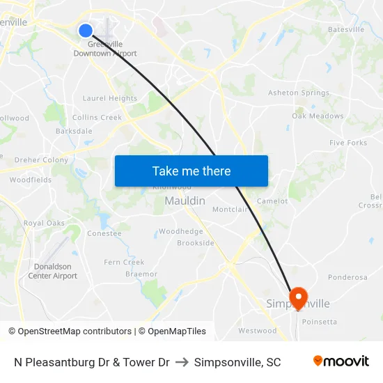 N Pleasantburg Dr & Tower Dr to Simpsonville, SC map