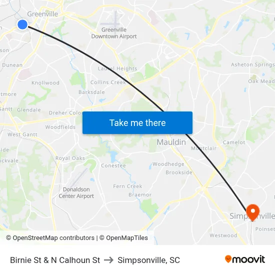 Birnie St & N Calhoun St to Simpsonville, SC map
