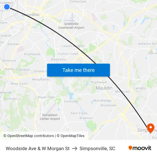 Woodside Ave & W Morgan St to Simpsonville, SC map