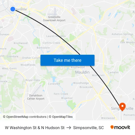 W Washington St & N Hudson St to Simpsonville, SC map