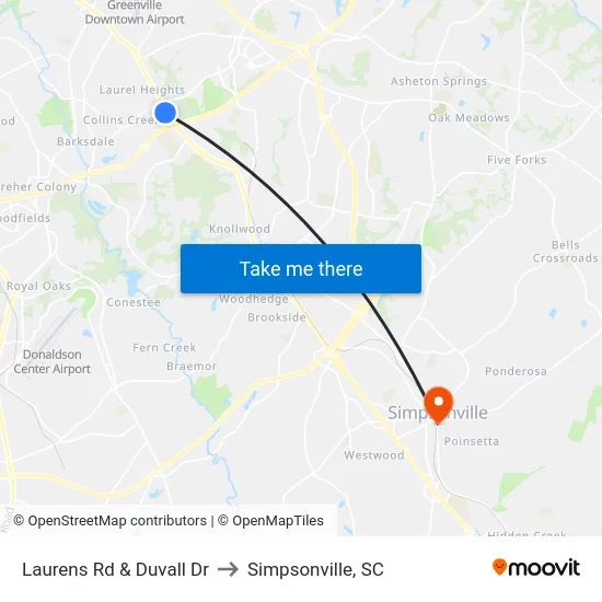 Laurens Rd & Duvall Dr to Simpsonville, SC map