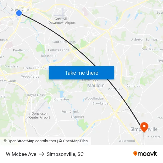 W Mcbee Ave to Simpsonville, SC map