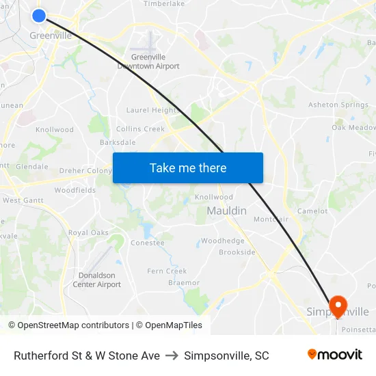 Rutherford St & W Stone Ave to Simpsonville, SC map
