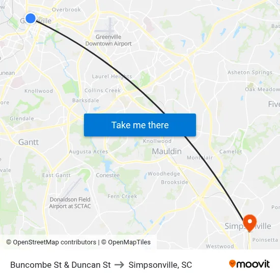 Buncombe St & Duncan St to Simpsonville, SC map