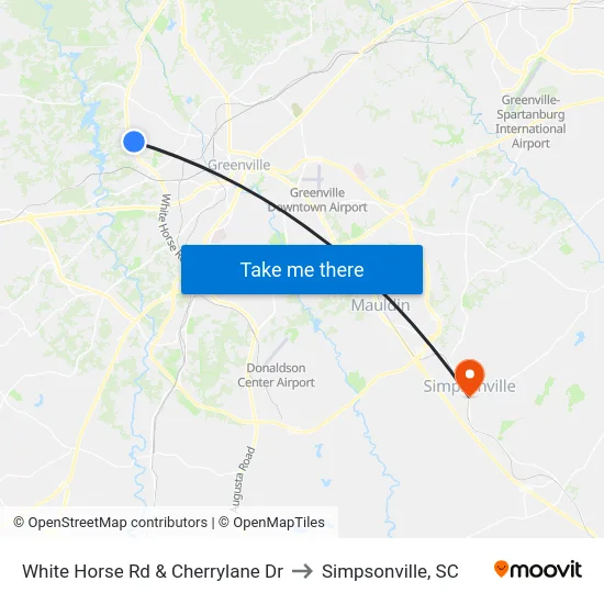 White Horse Rd & Cherrylane Dr to Simpsonville, SC map