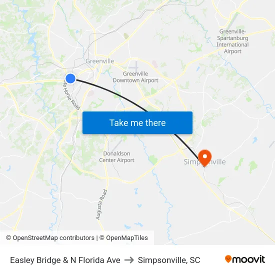 Easley Bridge & N Florida Ave to Simpsonville, SC map